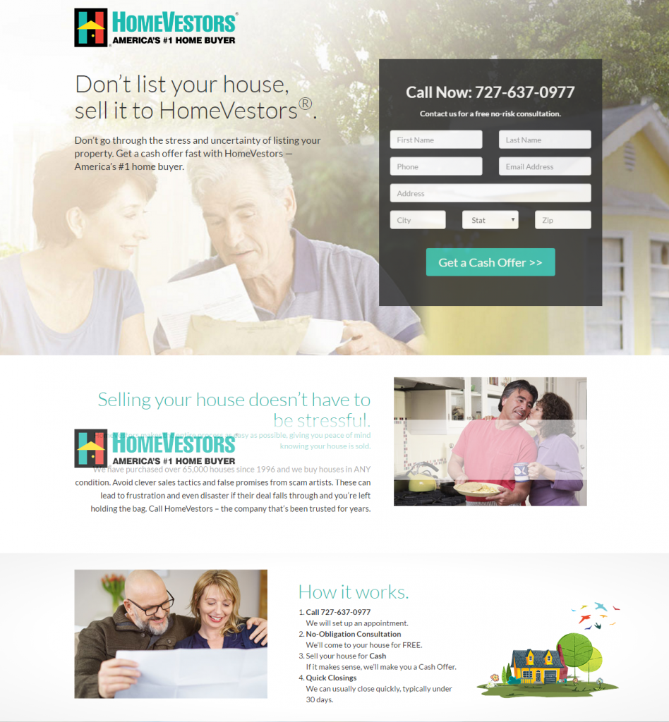 real estate investor marketing landing page example