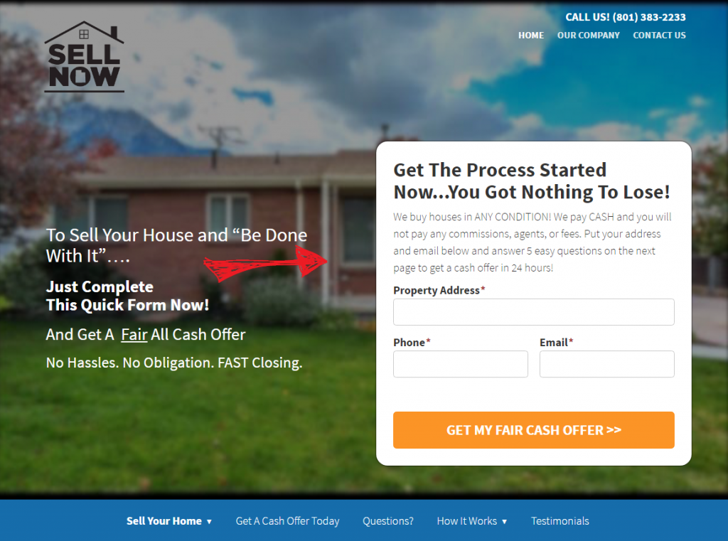 real estate investor website example lead capture form