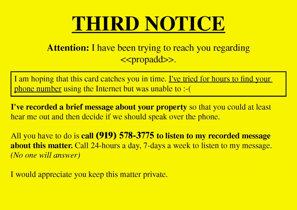 yellow letter real estate investor postcard