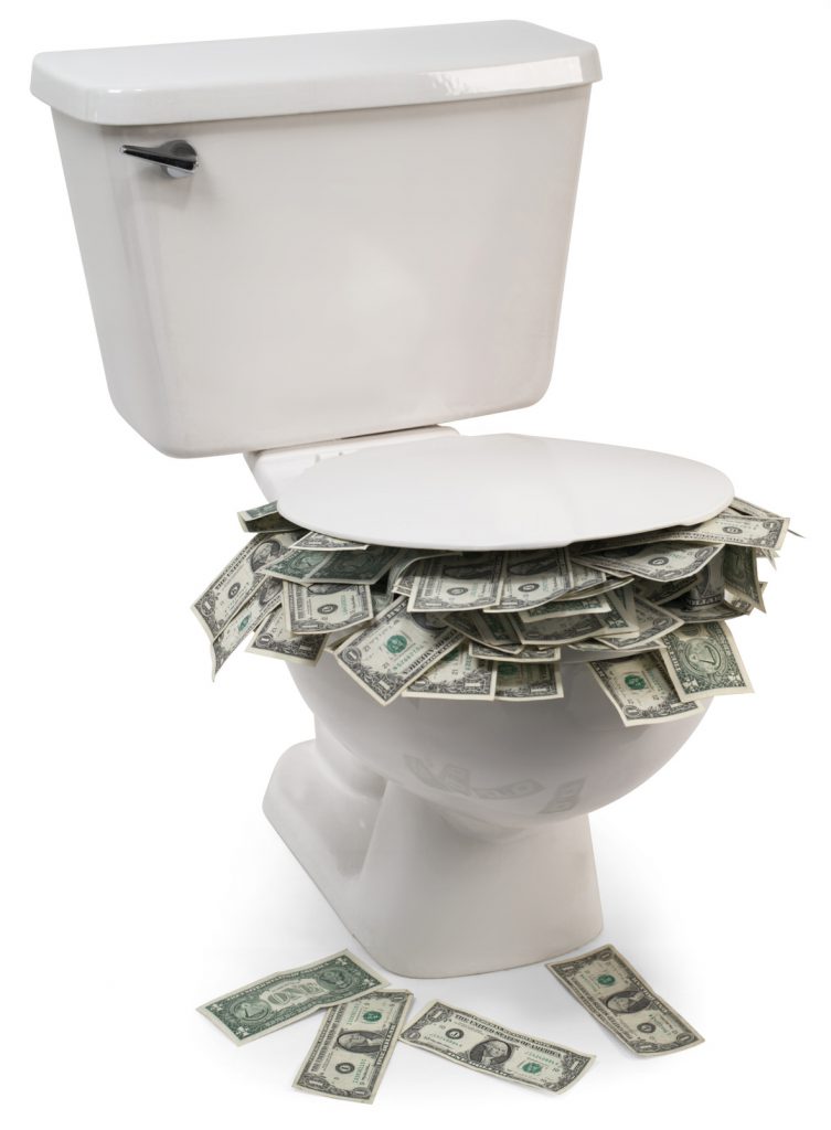 Toilet full of money