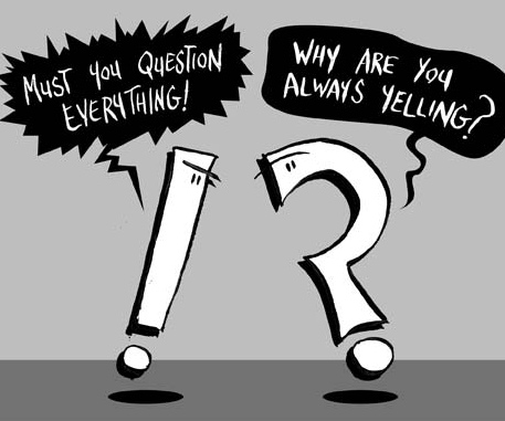 Comic of an exclamation point yelling at a question mark