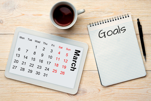 march 2017 calendar and goals concept