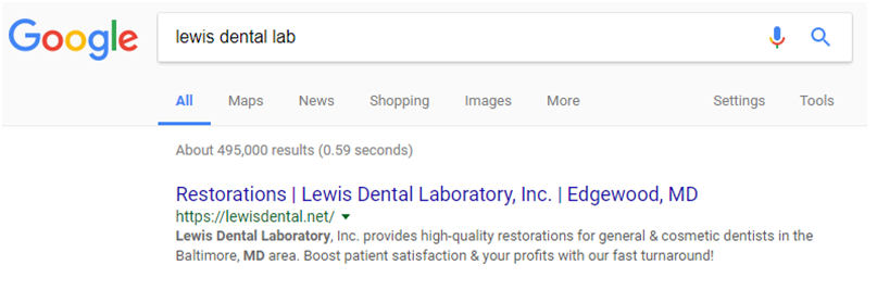 example of good seo for a dental lab