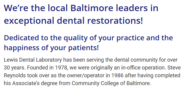 example of copy that shows you are a legitimate dental lab