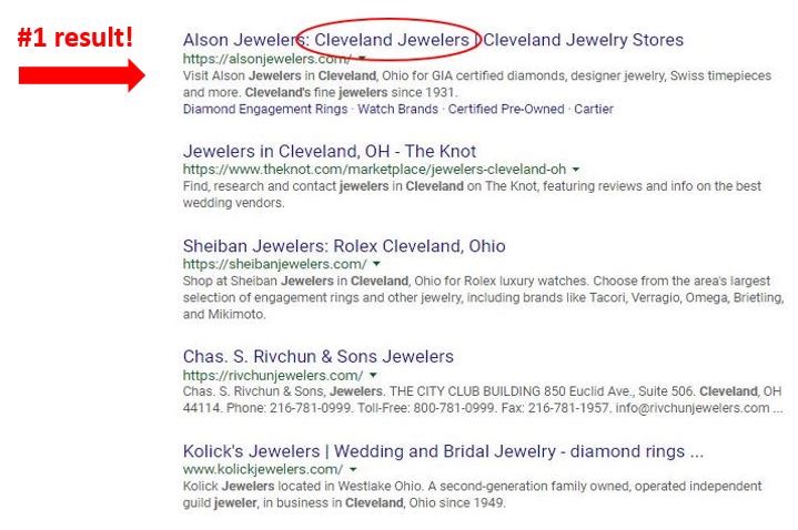 Google search results for Cleveland jewelers
