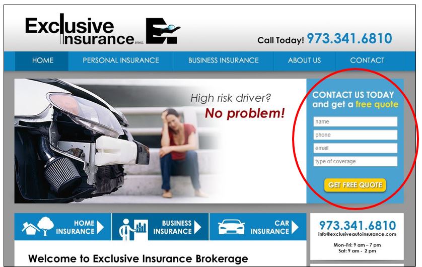 lead capture form on insurance website