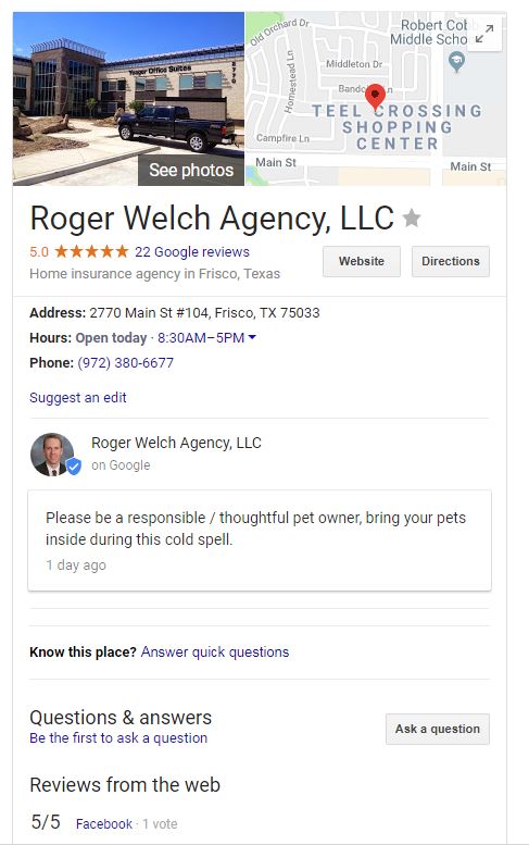 insurance agent on Google Business Profile