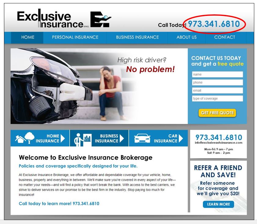 phone number on insurance website