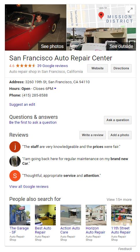 san francisco auto repair google listing