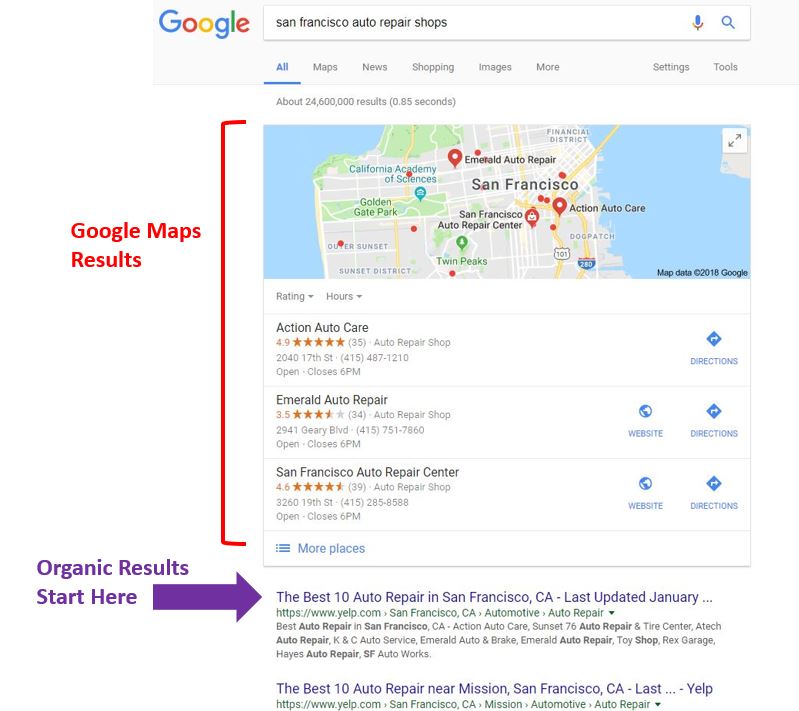 google maps in search results