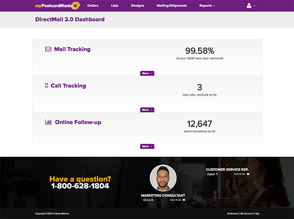 mypcm customer portal screenshot of campaign statistics