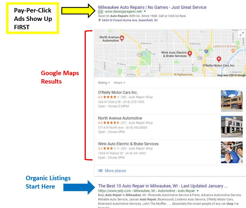 google ppc results for auto repair