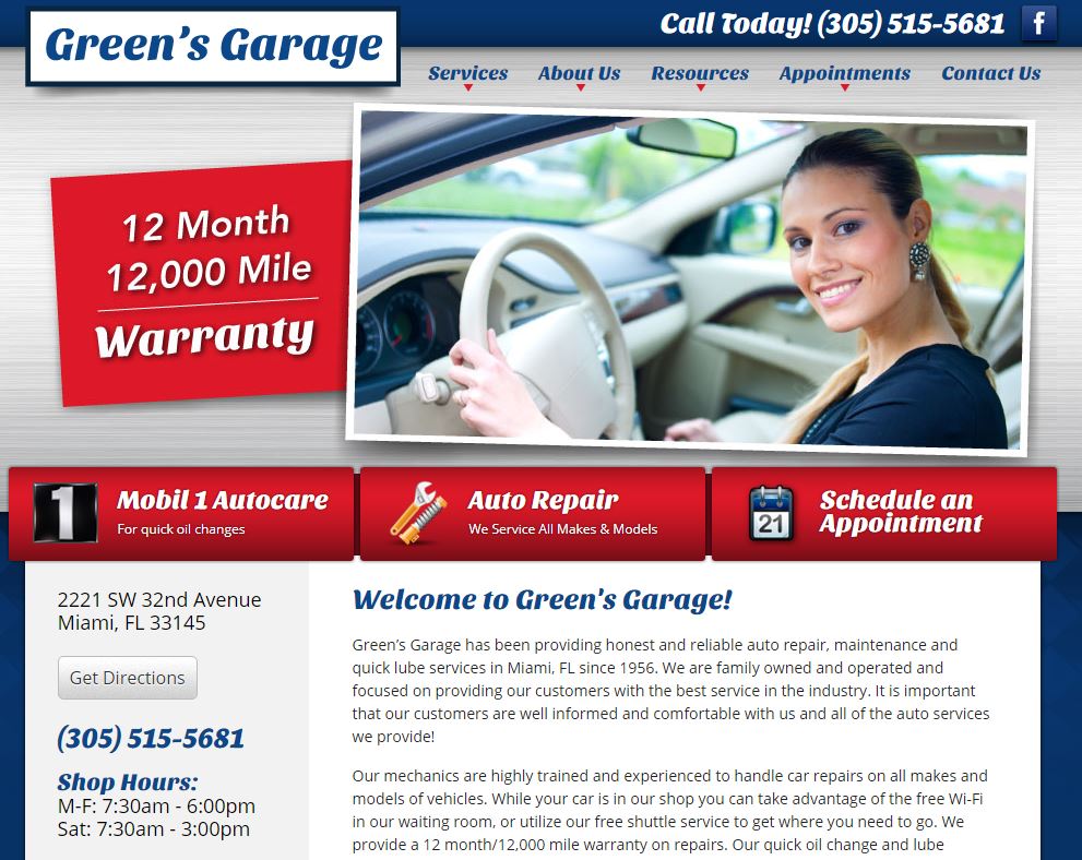 green's garage auto repair website