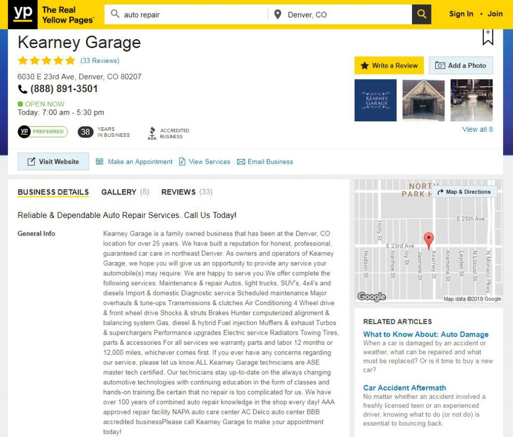 auto repair shop on yellow pages