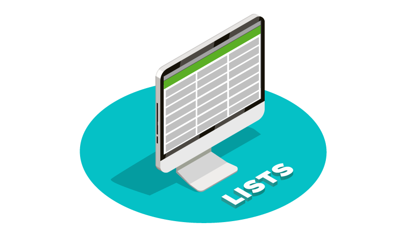Lists - a spreadsheet of mailing list records