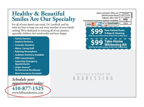 Example postcard with its contact details highlighted (2 of 2)