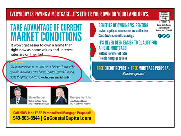 Example postcard showing customer ratings and reviews