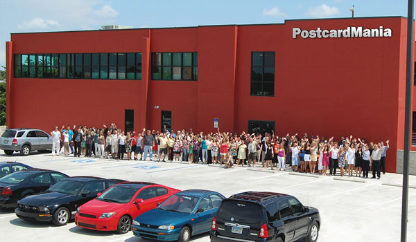 Postcard printing office and staff