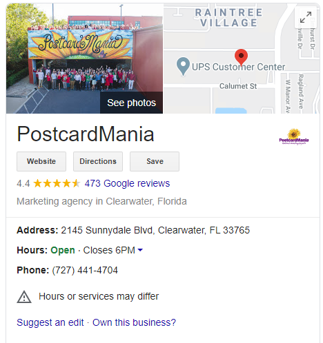 PostcardMania Google Business Profile Profile
