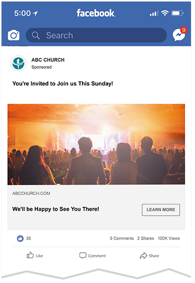 facebook ad example for a church