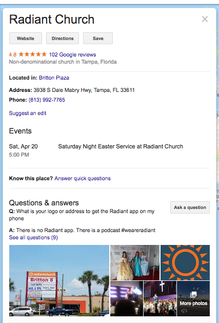 google listing for a church