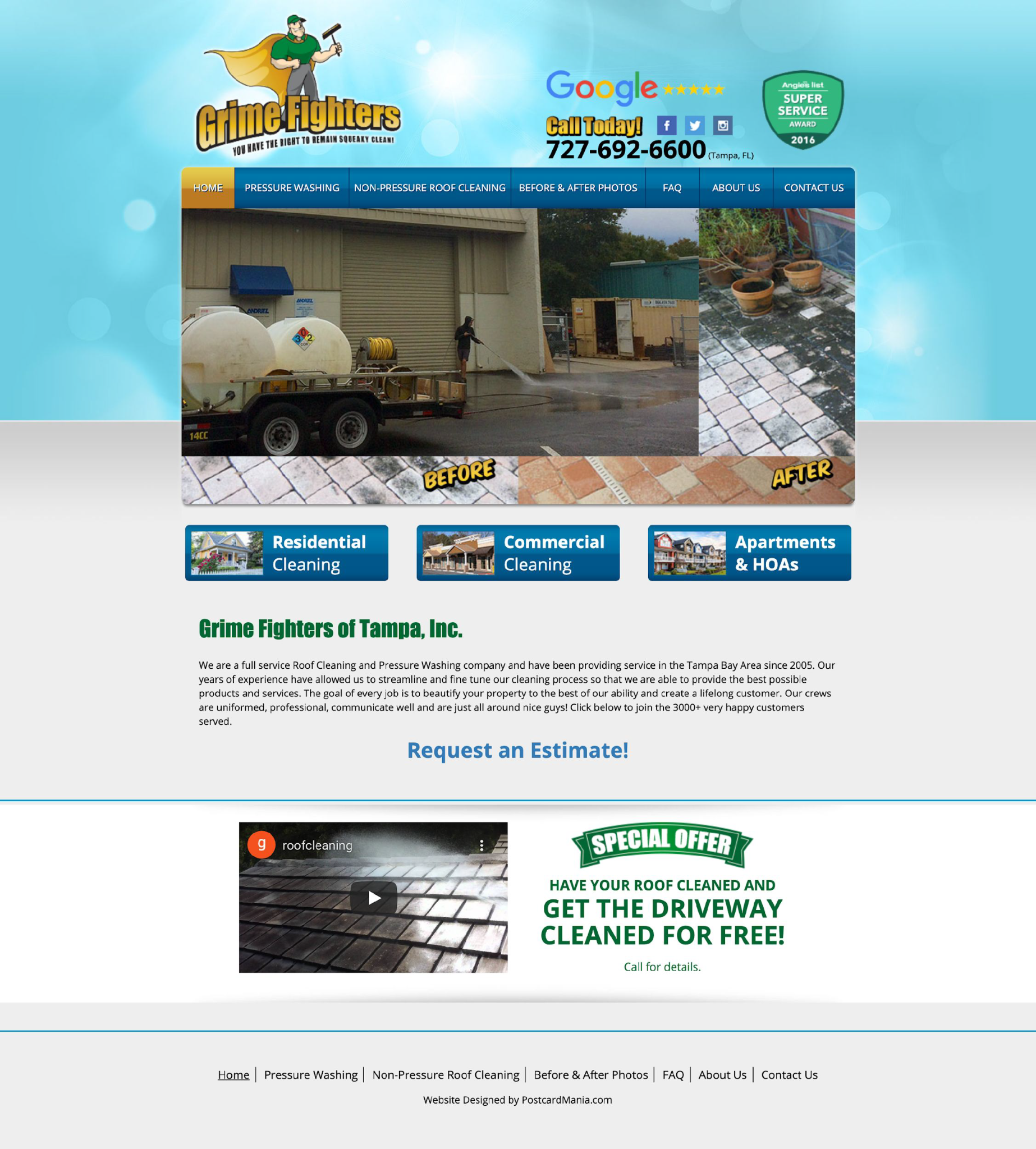 cleaning company website example with before and after photos