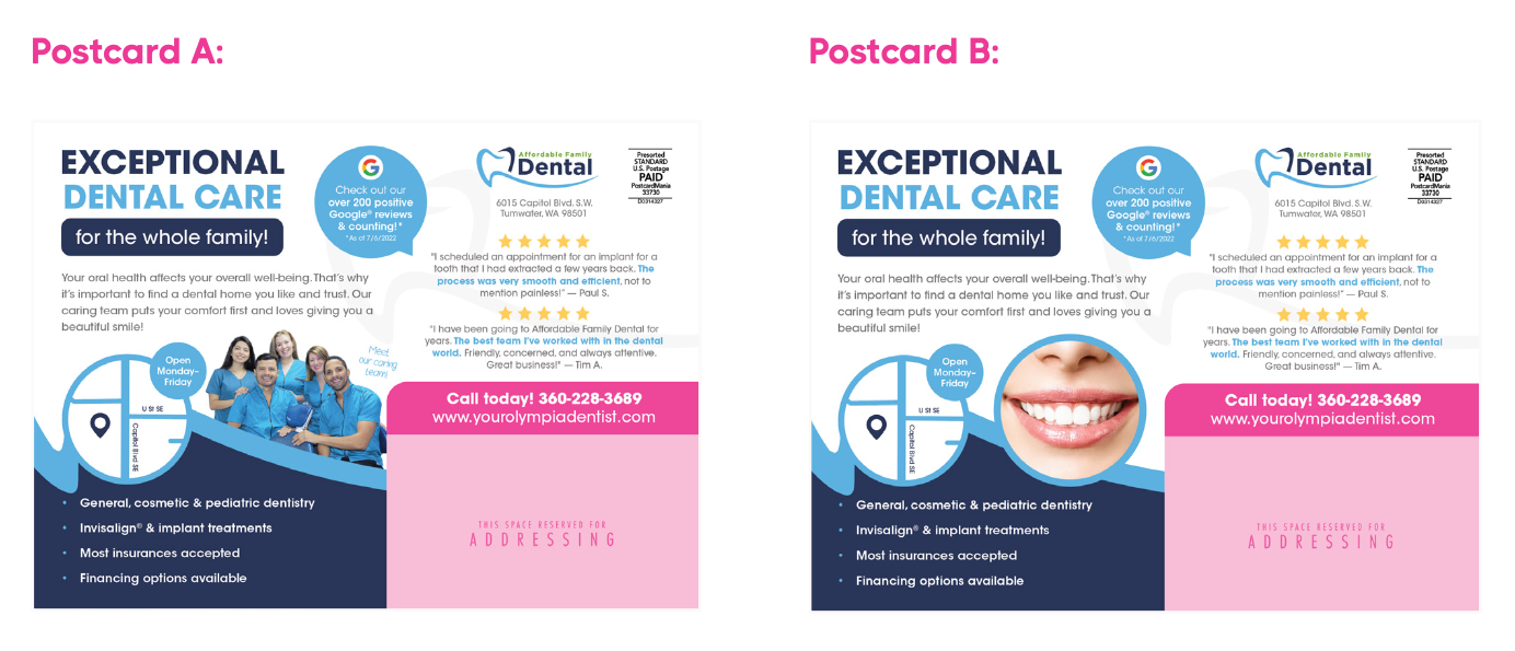 comparison of dental postcards