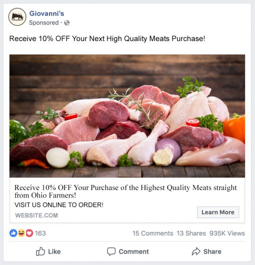 effective facebook ad design for deli restaurant