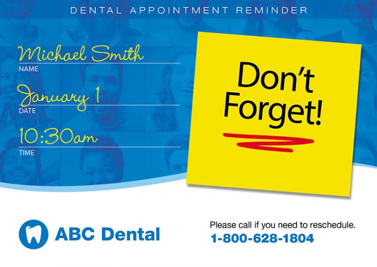 personalized dentist appointment reminder postcard