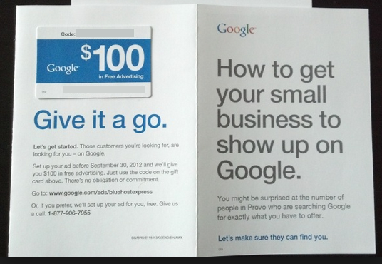direct mail piece from google