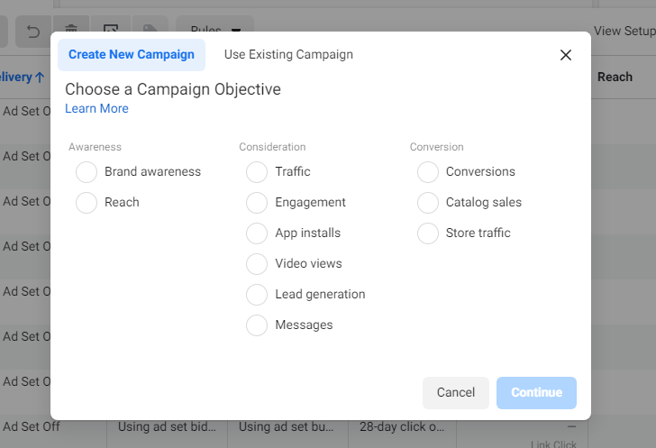 facebook ad campaign objective