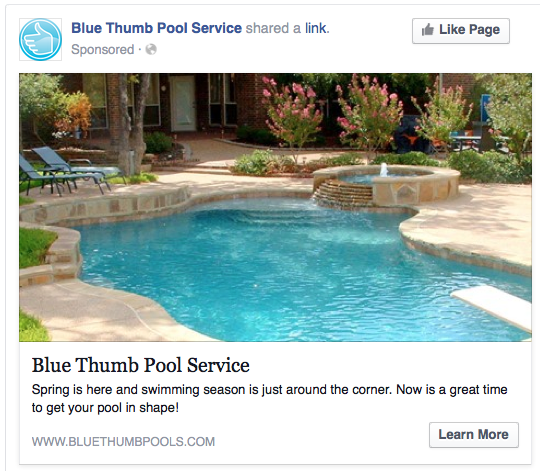 Facebook ad for pool service