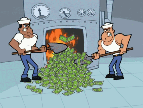 sailors shoveling money into fire