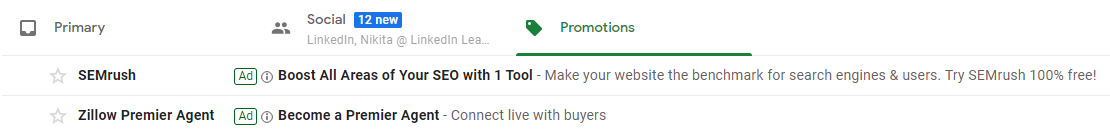gmail ads in promotions folder