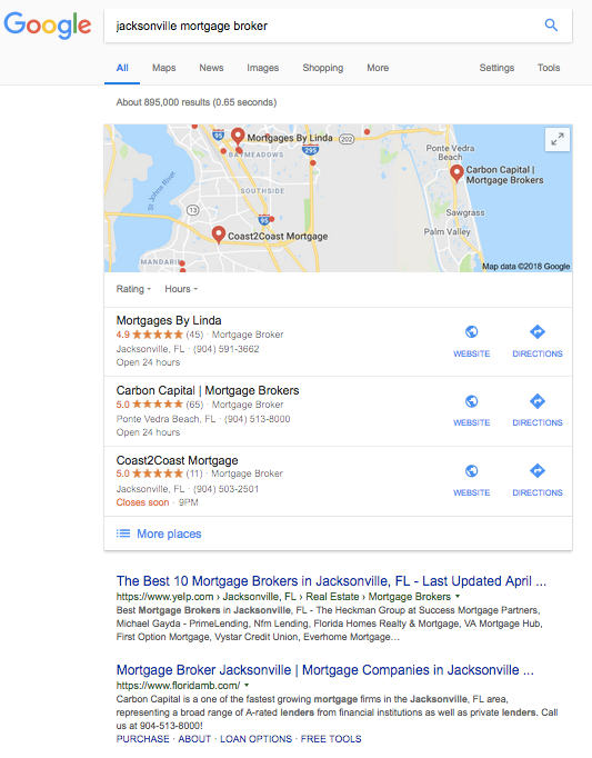 google results for jacksonville mortgage broker