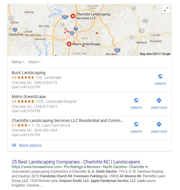 google maps results for landscapers