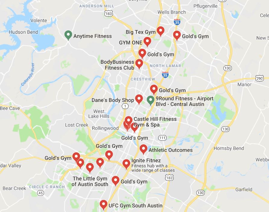 google maps results for gyms