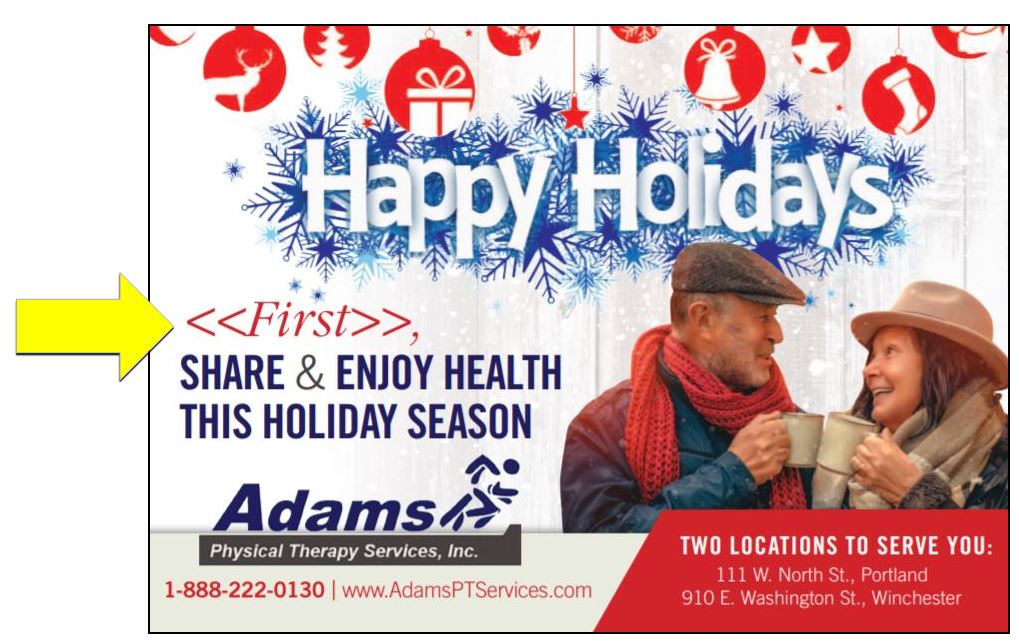 holiday postcard for physical therapy