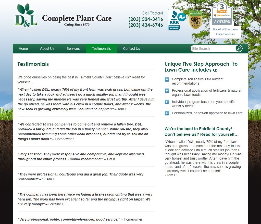 landscaping website testimonials