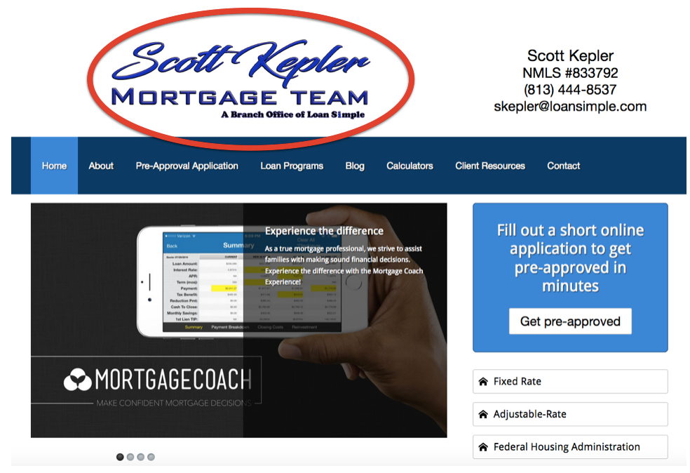 logo circled on mortgage broker website