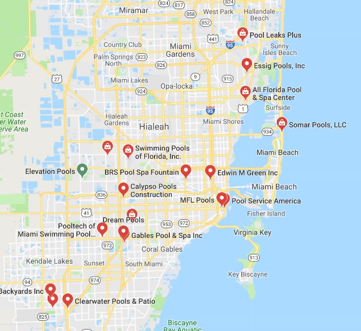 Google Maps results for Miami pool service