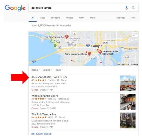 first google maps results for bar bistro tampa