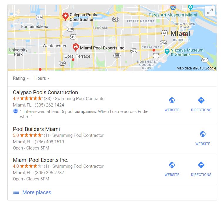 Google results with maps listings first