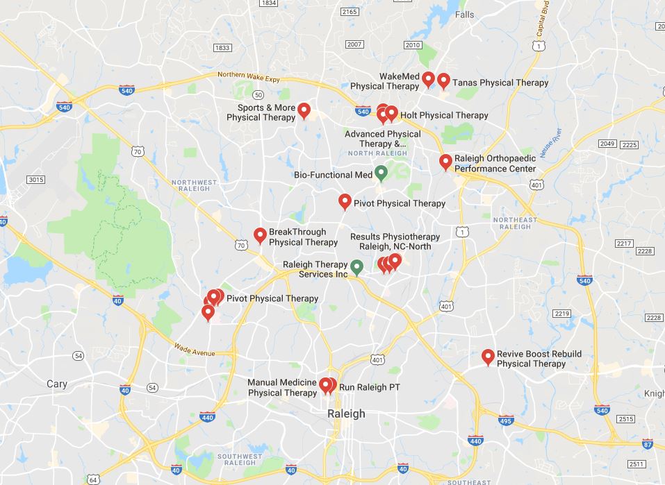 google maps results for physical therapy offices in north carolina