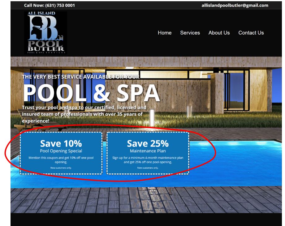 special offers on pool service website