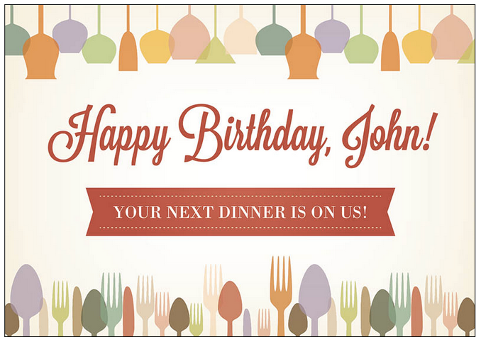 personalized happy birthday postcard from a restaurant