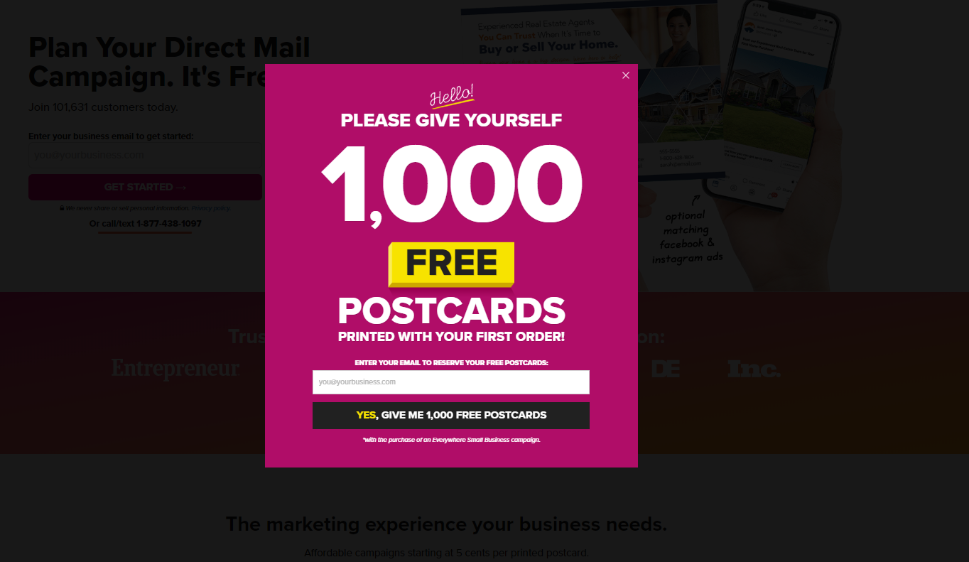 popup form with offer