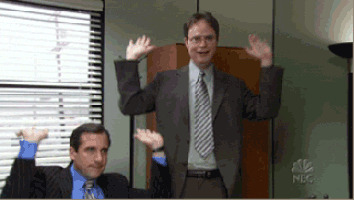 gif of Dwight and Michael from The Office pumping their hands in the air