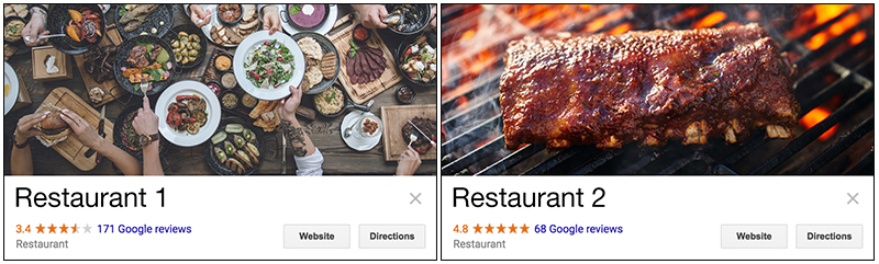 example ratings of restaurants on google