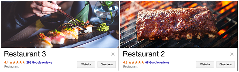 example of restaurant reviews on google